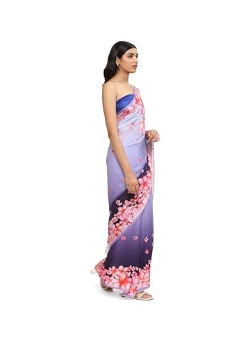Satya Paul Purple Lavender Cotton Printed Saree for Women - Image 3
