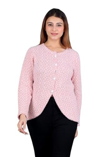 Dadu Dayal Women Woolen Round-Neck Self Design Cardigan Sweater for Winter Wear Full Sleeves Crop Design