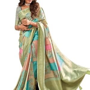 SIRIL Women's Banarasi Silk Saree Pure Silk Kanjivaram Saree with Unstitched Blouse Piece