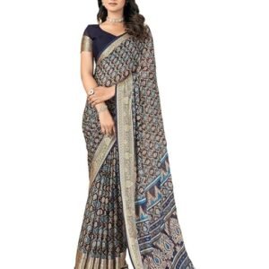 Rekha aniyar Blue Pure Chiffon Patola Printed Saree For Women With unstitched Blouse Piece & Tassels