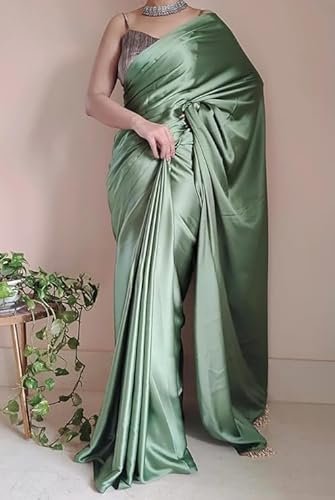 Spitomex Women's Regular Wear Satin Silk Pre Pleated Heavy Saree with Blouse For Festival, Party, Wedding,farewell, fuction saree. - Image 3