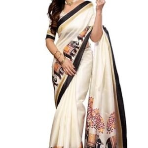 Kjs Women's Khaadhi Cotton Blended Kalamkari Printed Saree | Beautiful Blend of Tradition and Style | Printed Saree with Running Blouse | Wgaja P