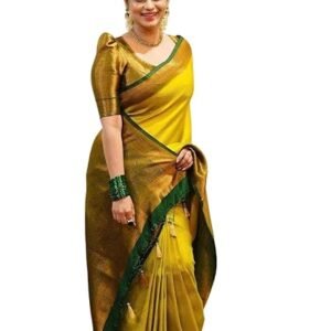 Women's Fancy Banarasi Kanjivaram Art Silk Saree with Blouse Pieces||Yellow Coloured Kanjivaram Saree|| AZ-YS-OG-YUKTI YELLOW