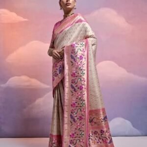 VISHNU WEAVES Floral Woven Design Zari Silk Paithani Saree | Traditional Indian Saree