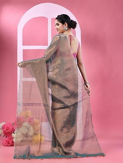 TANTLOOM Women's Soft Solid Tissue Cotton Silk Handloom Cotton Silk Saree