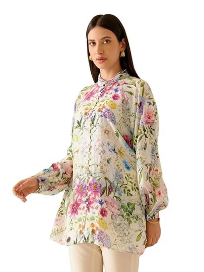 NAINVISH Shirt Top for Women Regular Fit Printed Shirt | Tops for Stylish Latest | Office Wear Tops for Women | Cotton Blend Tops