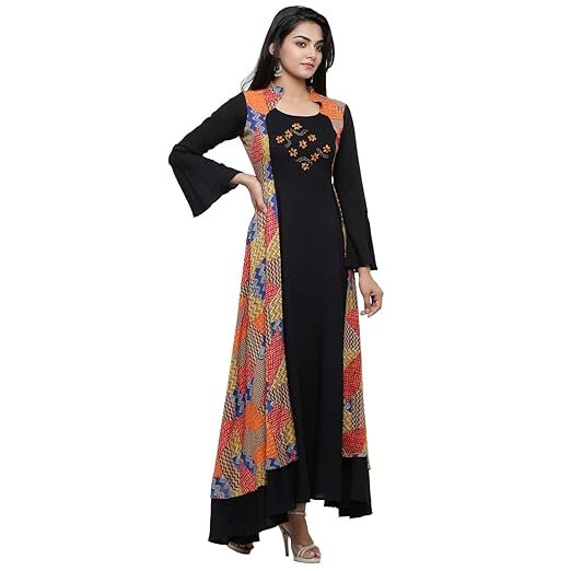 Yash Gallery Women's Rayon Relaxed Fit Anarkali Shrug Style Printed Embroidered Kurta - Image 6