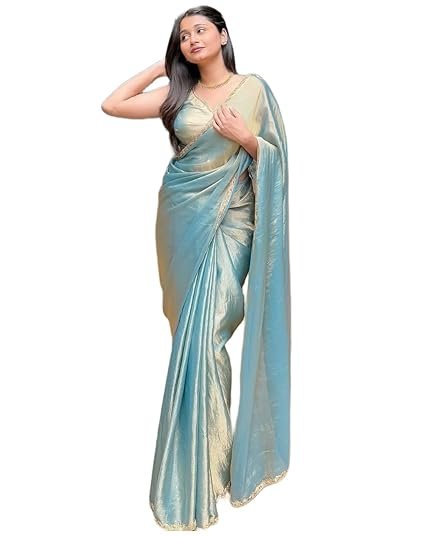 Sidhidata Women's Soft Zimmy Choo Fandy Silk Saree With Hand Work Lace Boarder & Comes With Unstitched Blouse Piece (Chhaava)