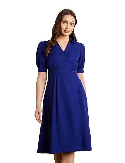 Symbol Premium Women's 'Desk-to-Dinner' Fit & Flare Wrap Dress (Midi Length | Stylish)