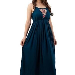 Women's Rayon Sleeveless Embroidered Anarkali Kurti (Royal Blue)
