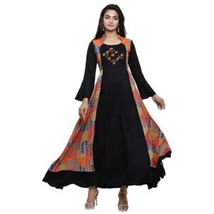 Yash Gallery Women's Rayon Relaxed Fit Anarkali Shrug Style Printed Embroidered Kurta