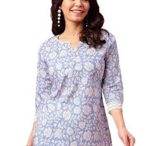 KASOOTI Women's Trendy Floral Print Topper Kurti | Short Kurti with 3/4 Sleeves – Stylish & Comfortable|| Kurta for Women