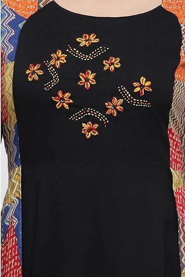 Yash Gallery Women's Rayon Relaxed Fit Anarkali Shrug Style Printed Embroidered Kurta - Image 3