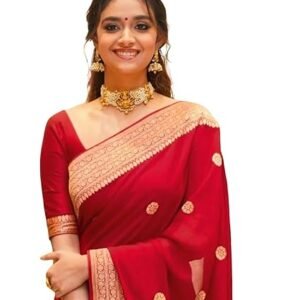 SIRIL Women's Kanjivaram Silk Saree Jacquard Banarasi Sari With Blouse Piece For Wedding