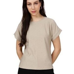 FYLTR Women's Solid Regular Fit Textured T-Shirt | Cap Sleeves | Comfortable