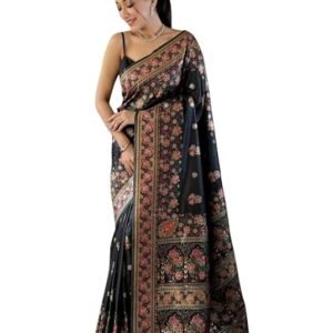 Veglari Women's Kanchipattu Phasmina Silk Hand Work Pure Jari Wewing Original Kanjivaram Jacqurad Rajwadi Print Kalmkari Sarees With Blouses Piecs And Zalar