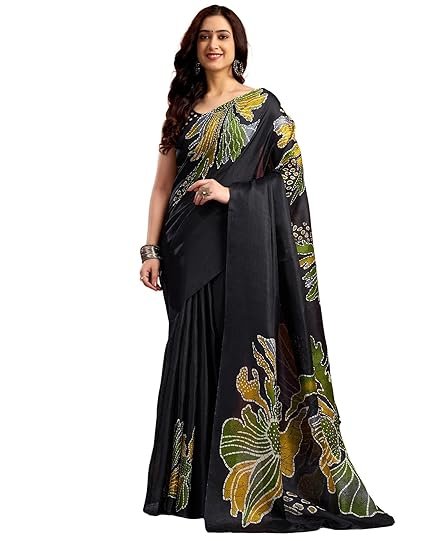 SIRIL Women's Vichitra Silk Printed Saree With Unstitched Blouse Piece - Image 3
