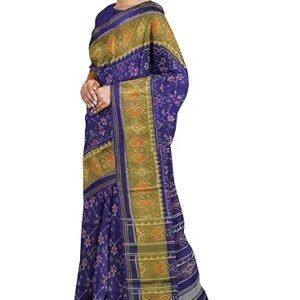 Garvi Gurjari (A Gujarat Govt Enterprise Women Blue Shaded Handloom Single Ikat Silk Patola Saree (GGCSIKS111)