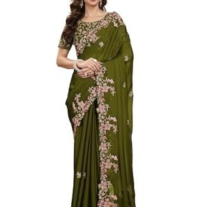 TRENDMALLS Women's Rangoli Silk Embroidery Saree with Unstitch Blouse Piece Saree for Women