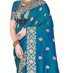 SWORNOF Women's kanjivaram banarasi silk saree Zari Woven for festival Wedding silk with rich pallu Design sarees for women with Unstitched blouse piece