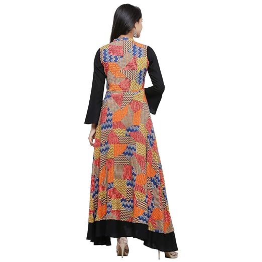 Yash Gallery Women's Rayon Relaxed Fit Anarkali Shrug Style Printed Embroidered Kurta - Image 5