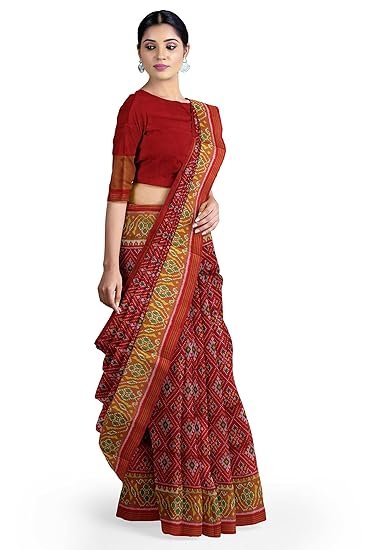 Garvi Gurjari (A Gujarat Govt Enterprise Women Dark Red Shaded Handloom Single Ikat Silk Patola Saree (GGCSIKS124) - Image 4