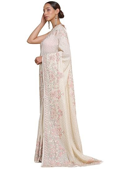 Soch Womens Cream Georgette Embroidered Saree With Sequins - Image 2
