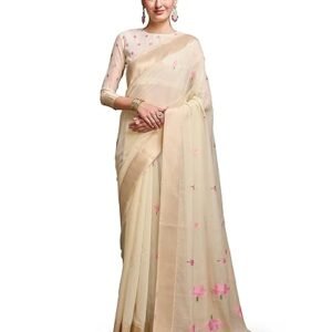 SWORNOF Womens Linen Silk Saree | Saree for Women With Unstitched Blouse | Saree with Blouse Piece | Soft and Skin Friendly