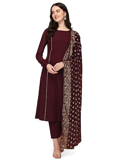 FIORRA Women's Maroon Poly Crepe A-Line Kurta Set With Dupatta - Image 4