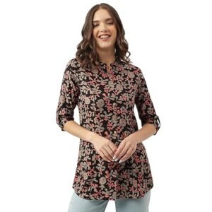 Divena Black Floral Printed Rayon Regular Top