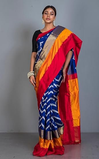 Bengal looms India - Designer Skirt Border Ikkat Pochampally Saree - Silk - Image 5