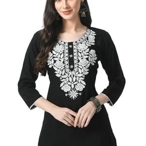 LIBOZA Kurti for Women - Short Chikankari Kurtis for Girls, Lakhnawi Tunic Top Kurta Design for Ladies, Woman Ethnic Kurthis & Shirt with Sleeve