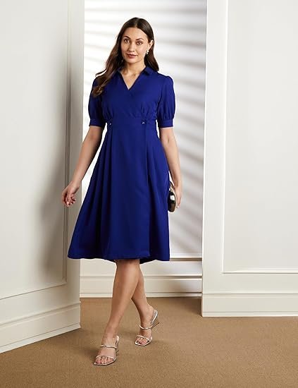 Symbol Premium Women's 'Desk-to-Dinner' Fit & Flare Wrap Dress (Midi Length | Stylish) - Image 4