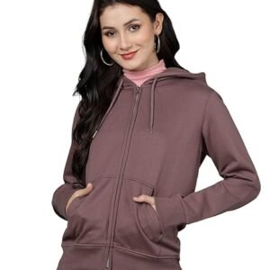 Alan Jones Clothing Women's Solid Zipper Hooded Sweatshirt | Front Zip, Ribbed Hem, Lined Hood, Casual Winter Wear