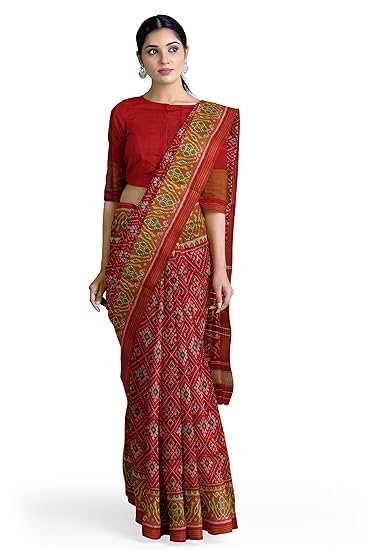 Garvi Gurjari (A Gujarat Govt Enterprise Women Dark Red Shaded Handloom Single Ikat Silk Patola Saree (GGCSIKS124) - Image 3