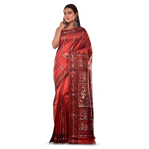 PRANTIKA Women's Katan Silk Meenakari Baluchari Swarnachari Bengal Saree
