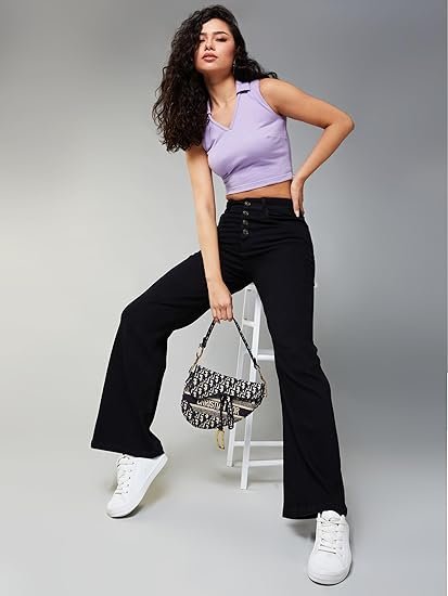 Dolce Crudo Women's Wide-Leg High-Rise Stretchable Patch-Pocketed Denim Jeans - Image 4