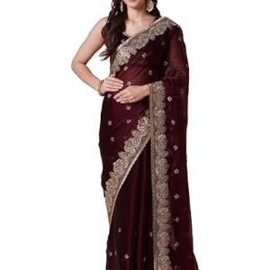 AKHILAM Women's Multicolor Organza Embroidered Saree With Unstitched Blouse Piece (MAYURI1001_AB_Parent)