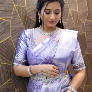 DJ Enterprise Women's Banarasi Saree Pure Kanjivaram Style Silk Saree With Blouse Piece for Wedding (Shiv-1)