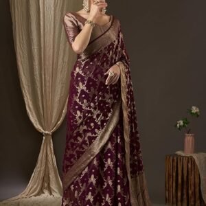 AKHILA Women's Woven Design Leheriya Georgette Saree With Unstiched Blouse Piece