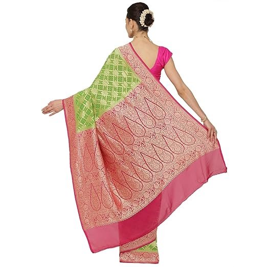Banarasi Silk Works Women's Green Pure Khaddi Saree - Image 3