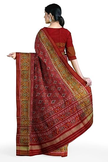 Garvi Gurjari (A Gujarat Govt Enterprise Women Dark Red Shaded Handloom Single Ikat Silk Patola Saree (GGCSIKS124) - Image 5