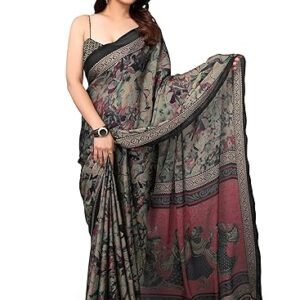 MIRCHI FASHION Women's Plain Weave Chiffon Ethnic Motif Printed Saree with Blouse Piece