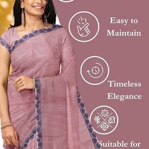 Women's Chettinad Cotton Saree with Blouse | Pure Cotton Sarees with Small Border | Soft, Comfort Sarees | Cotton Sarees Daily use All Occasion Wear