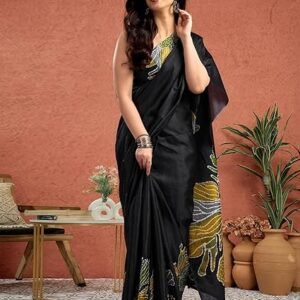 SIRIL Women's Vichitra Silk Printed Saree With Unstitched Blouse Piece