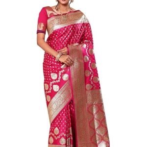 HerClozet Women's Banarasi Katan Silk Gold Zari Saree-6.3 Mtr(Dark Pink;Golden)