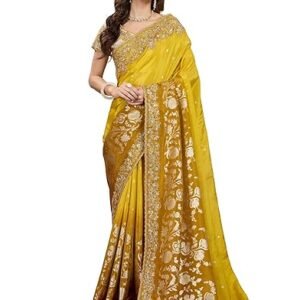 Women's Jacquard Silk Embroidery Sequence Work Saree with Unstitched Blouse Piece
