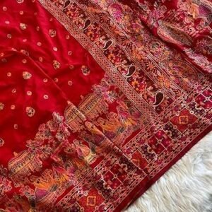 Veglari Women's Kanjivaram Kanchi Pattu Pashmina Silk Rajwadi Print Weving With Kashmiri Thred And Fancy Tassle Silk Saree