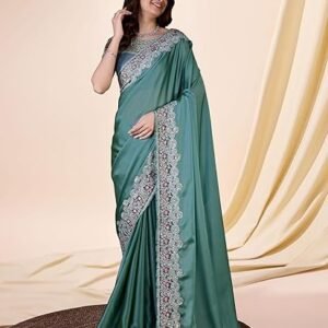 TRENDS Women's Silk Embroidery Saree with Unstitched Blouse Piece