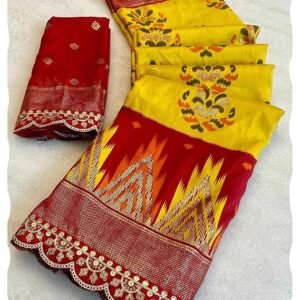 Peachmodes Patola Printed Dola Silk Saree With Sequins Border